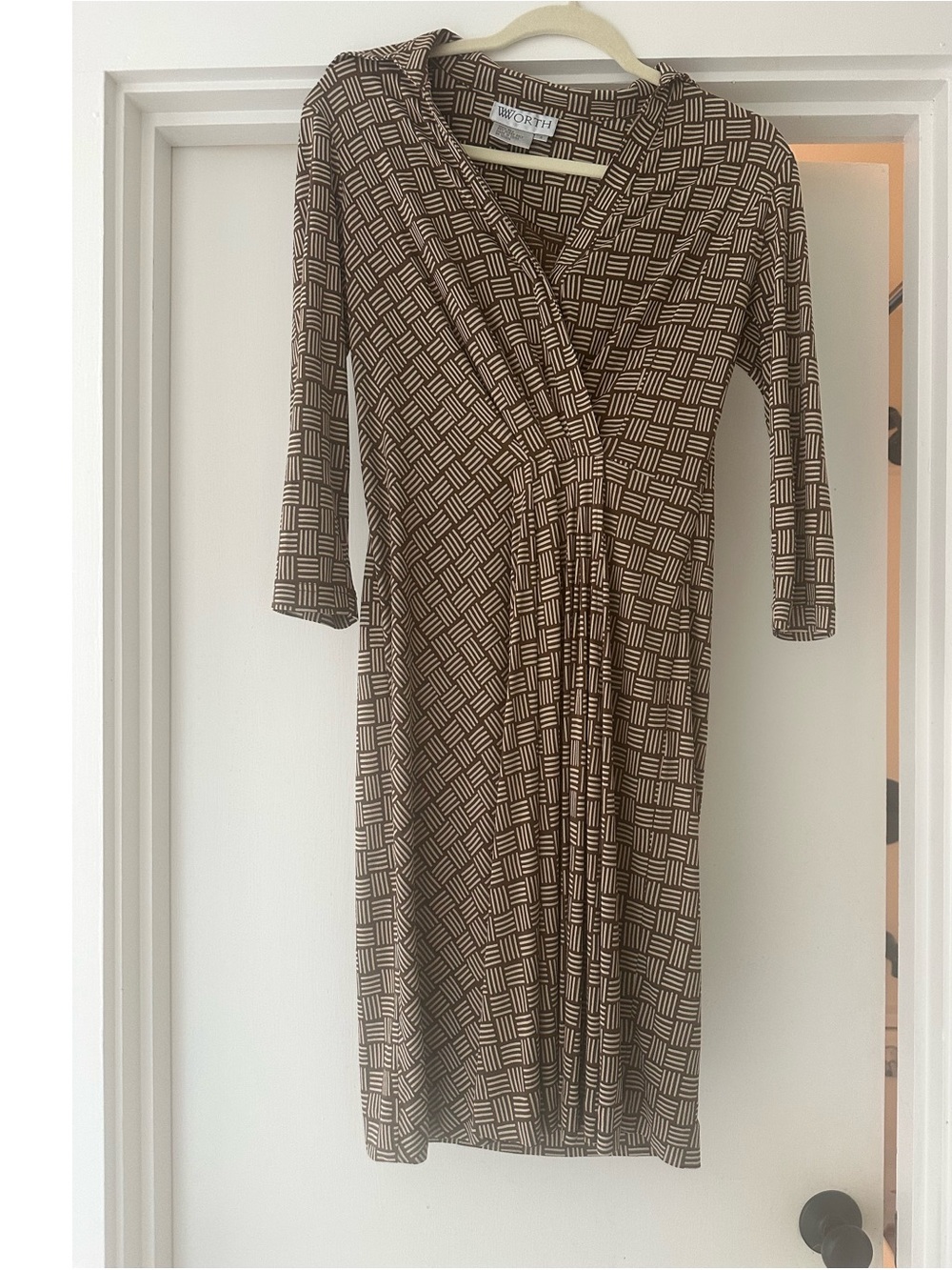 Worth Brown Geometric Midi Wrap Dress